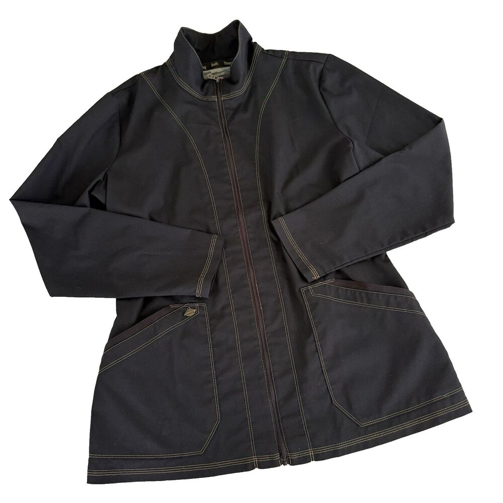 Dickies Womens M Black Scrub Full Zip Jacket Stretch Fitted Nurse Work Uniform